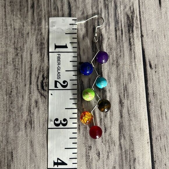 Colorful Beaded Dangle Earrings — Boho Rainbow Drop Style - Picture 3 of 5